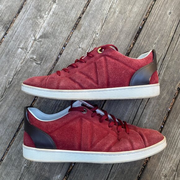Louis Vuitton Burgundy/Black Suede and Leather Logo Lace Up Sneakers Size 7 - Picture 3 of 14